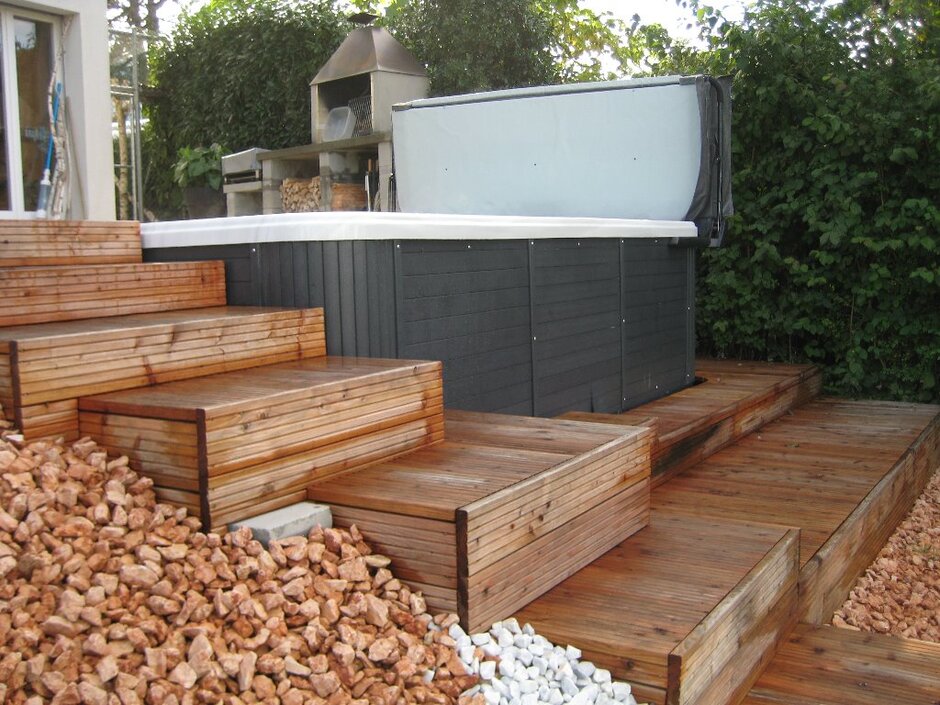 Holz, Holzdeck, Garten, Umänderung, Pool, Sitzplatz